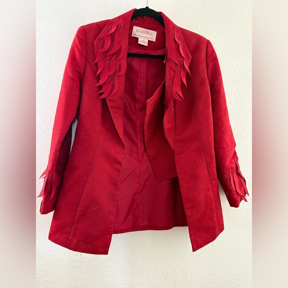 g.o.s.p.e.l. Suede texture blazer jacket skirt suit 2 piece set ruby red size 10